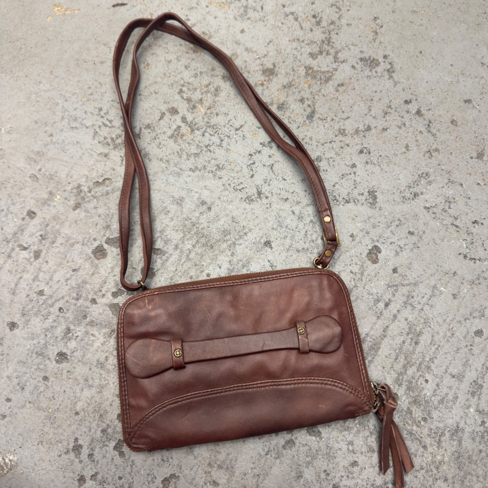 We The Free Free People Brown Sheep Leather Crossbody Wallet Bag Zip Around